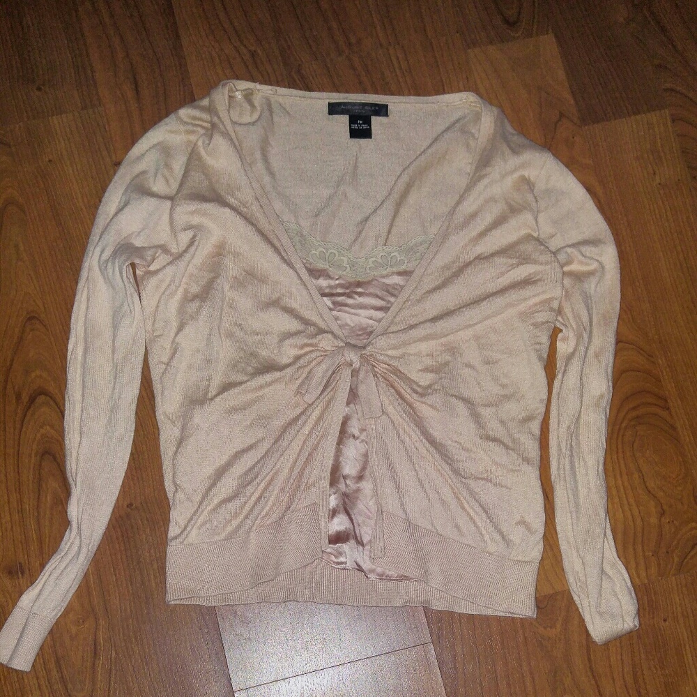 Blush pink cardigan with silk camisole