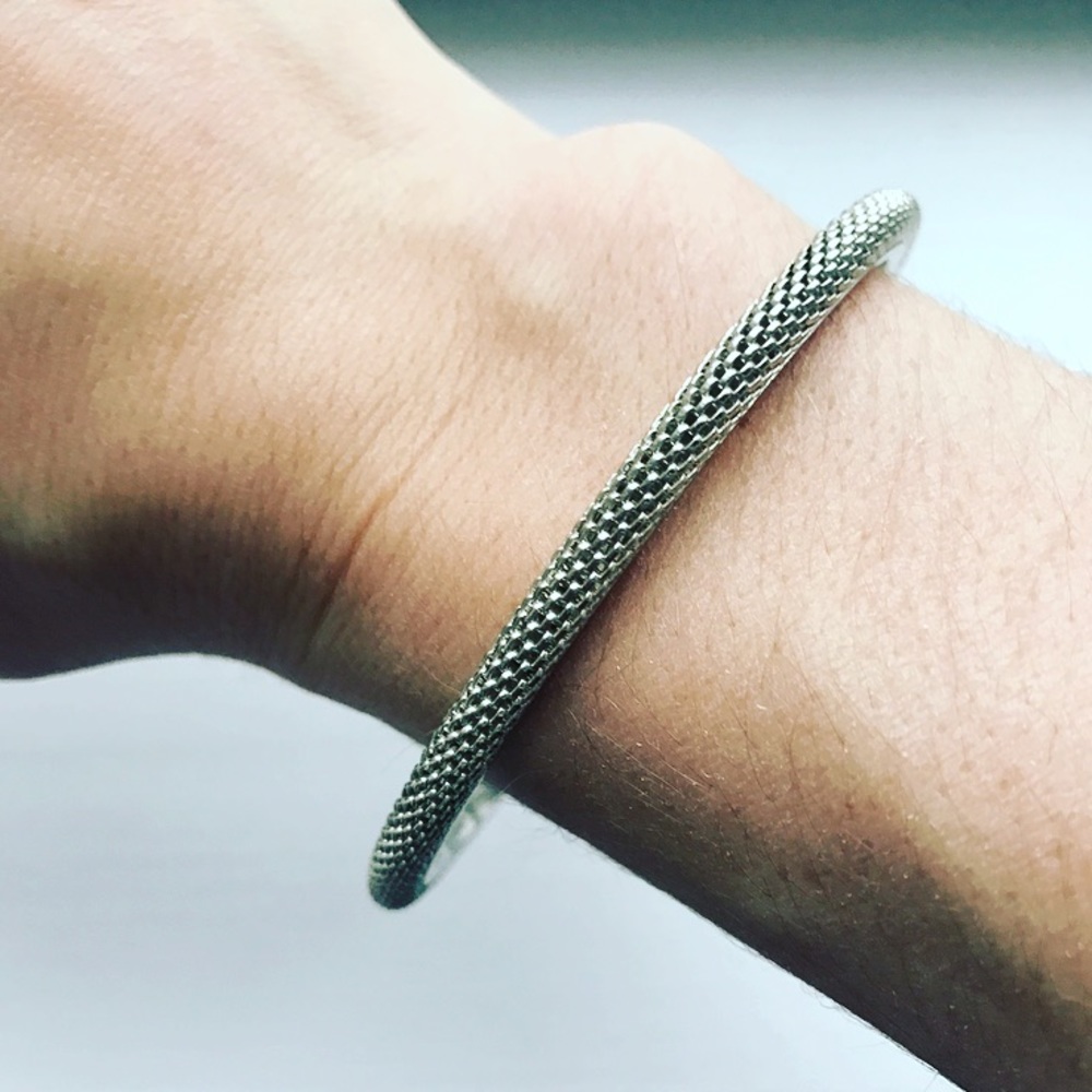 Silver-tone mesh skinny bangle bracelet