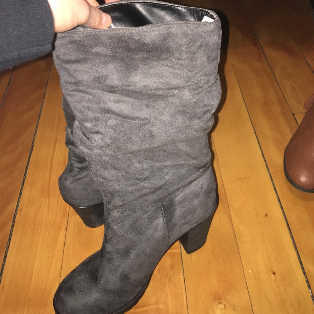 Grey heeled boots