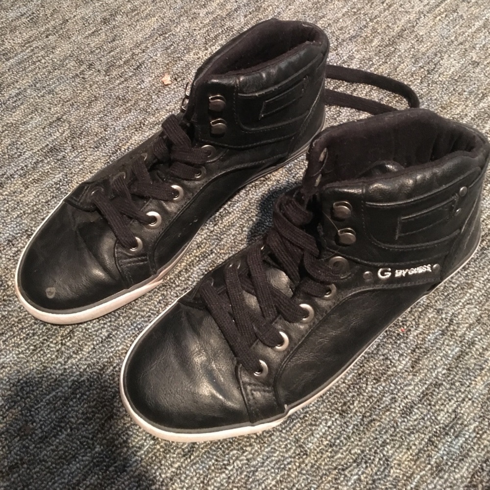 Guess black leather lace up sneakers