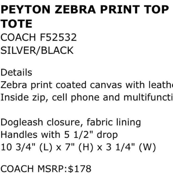 Coach Peyton Zebra Tote - Picture 5 of 5