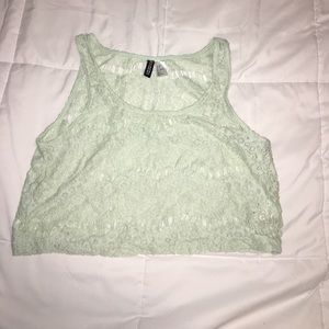 Green lace crop top