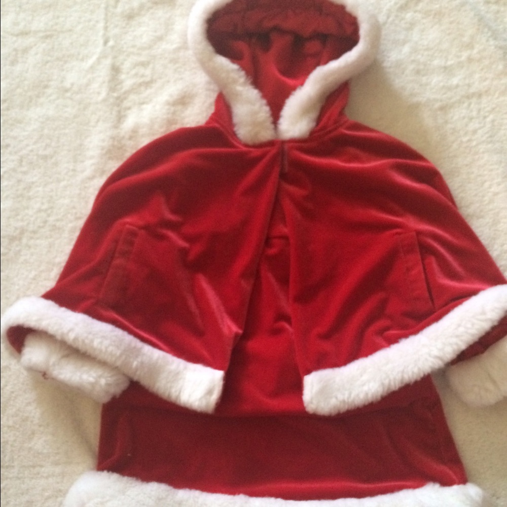 18mo red velvet w/white faux fur caplet & dress