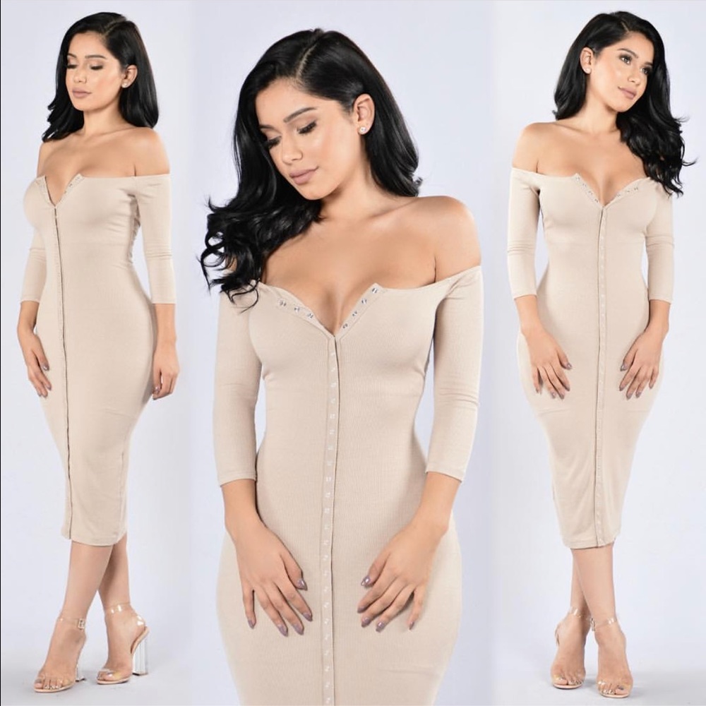 Fashionnova beige midi dress