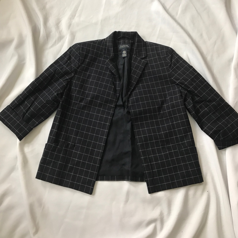 Windowpane navy and white blazer
