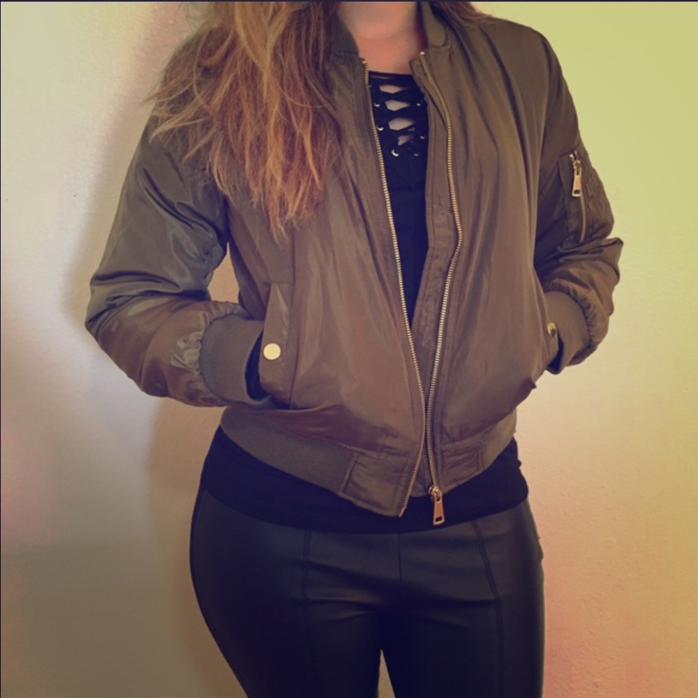 Olive padded bomber jacket