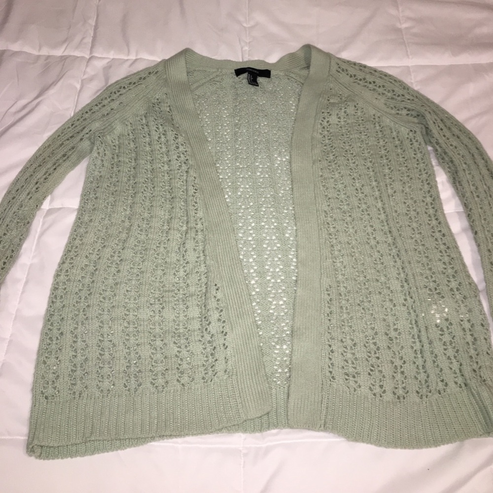 Green knit open cardigan