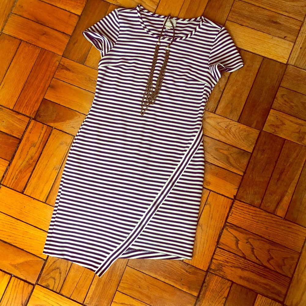 Navy Blue Striped Asymmetrical dress
