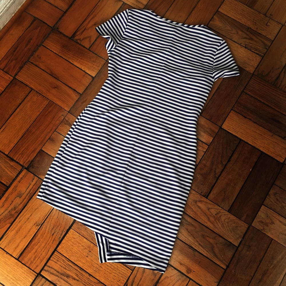 Navy Blue Striped Asymmetrical dress - Picture 2 of 4