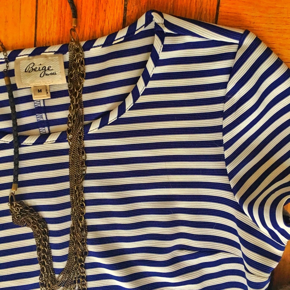 Navy Blue Striped Asymmetrical dress - Picture 3 of 4