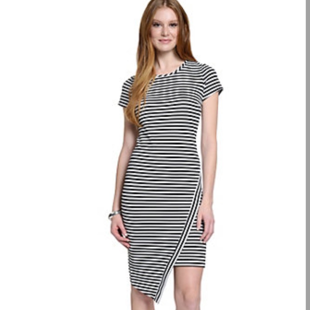 Navy Blue Striped Asymmetrical dress - Picture 4 of 4