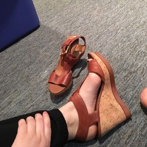 Franco Sarto brown leather and cork wedges