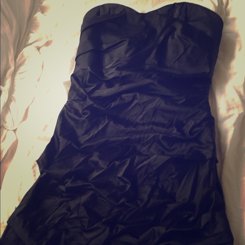 Super Mini Black Rouched Dress - Size S