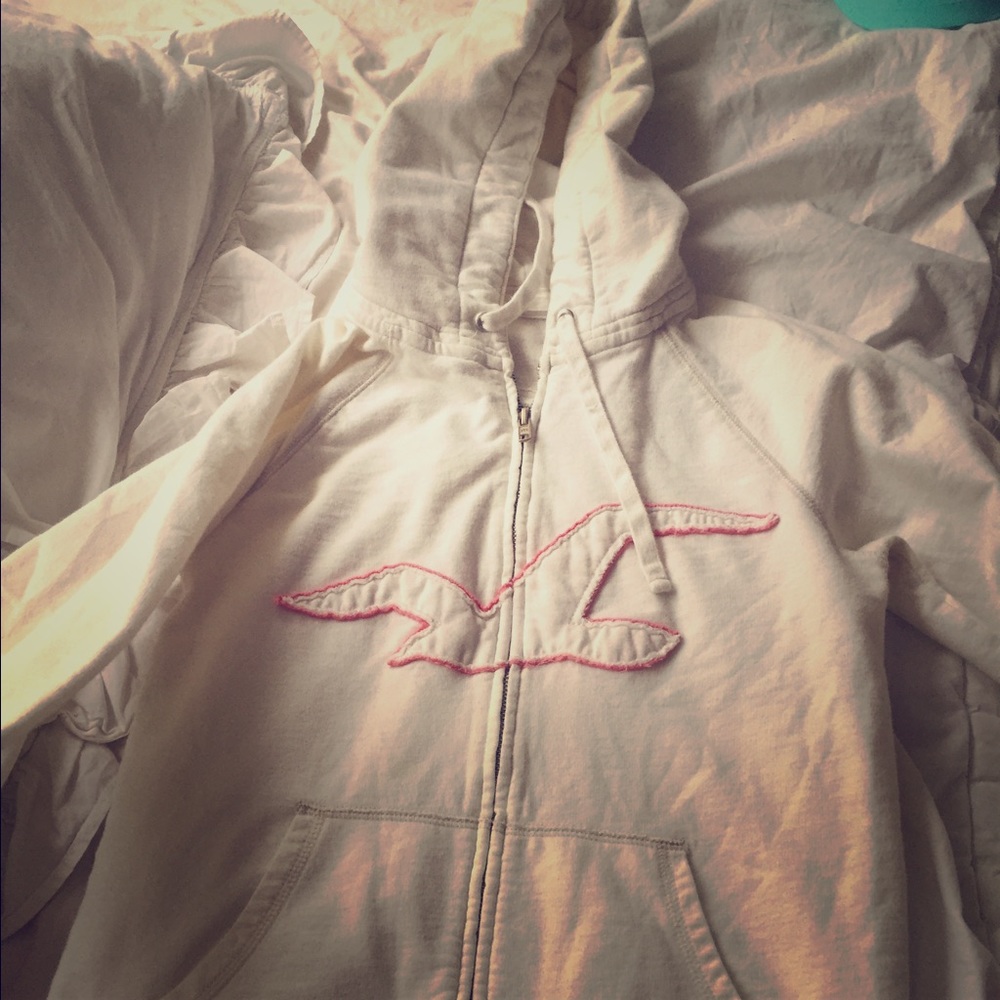 Hollister Cream w/Pink Detail Hoodie - Size L