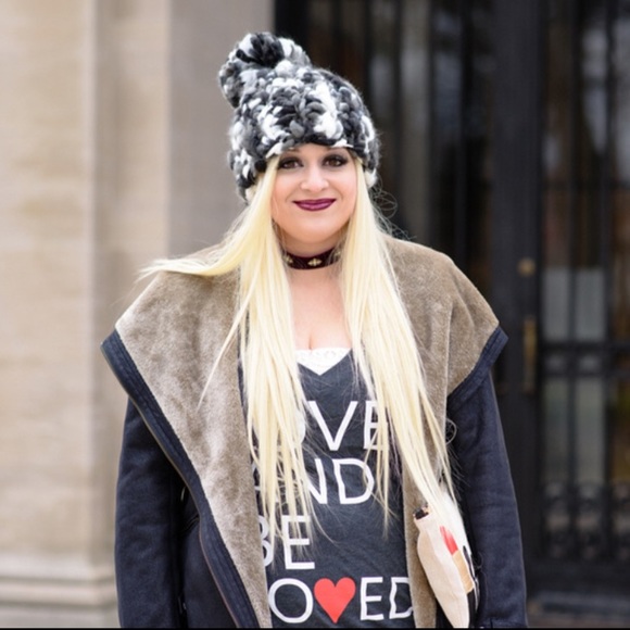 Independent designer Accessories - Chunky knit poof ball black white grey beanie