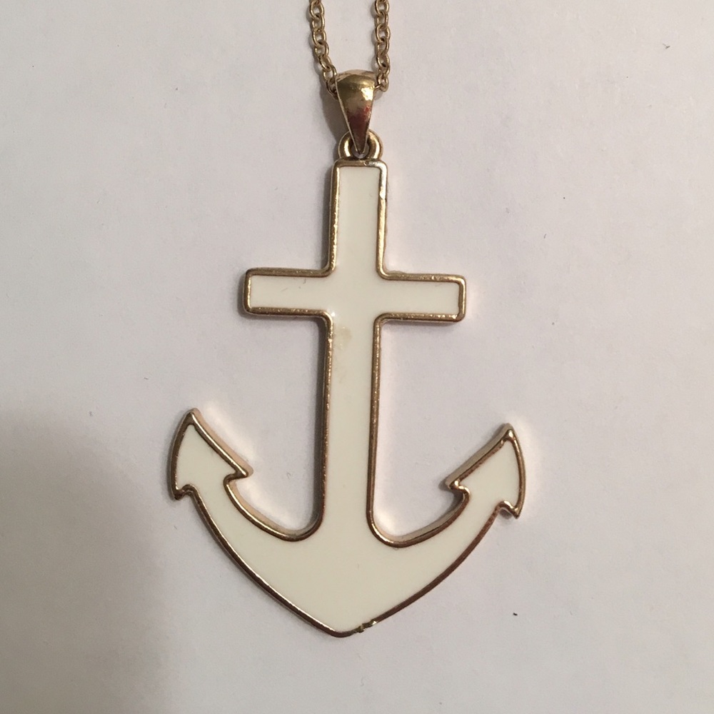 Gold and white ceramic anchor pendant and necklace
