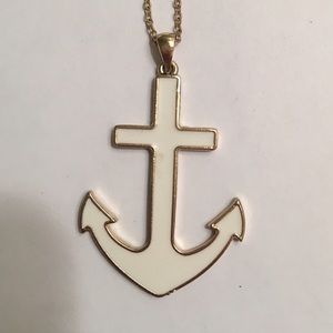 Gold and white ceramic anchor pendant and necklace
