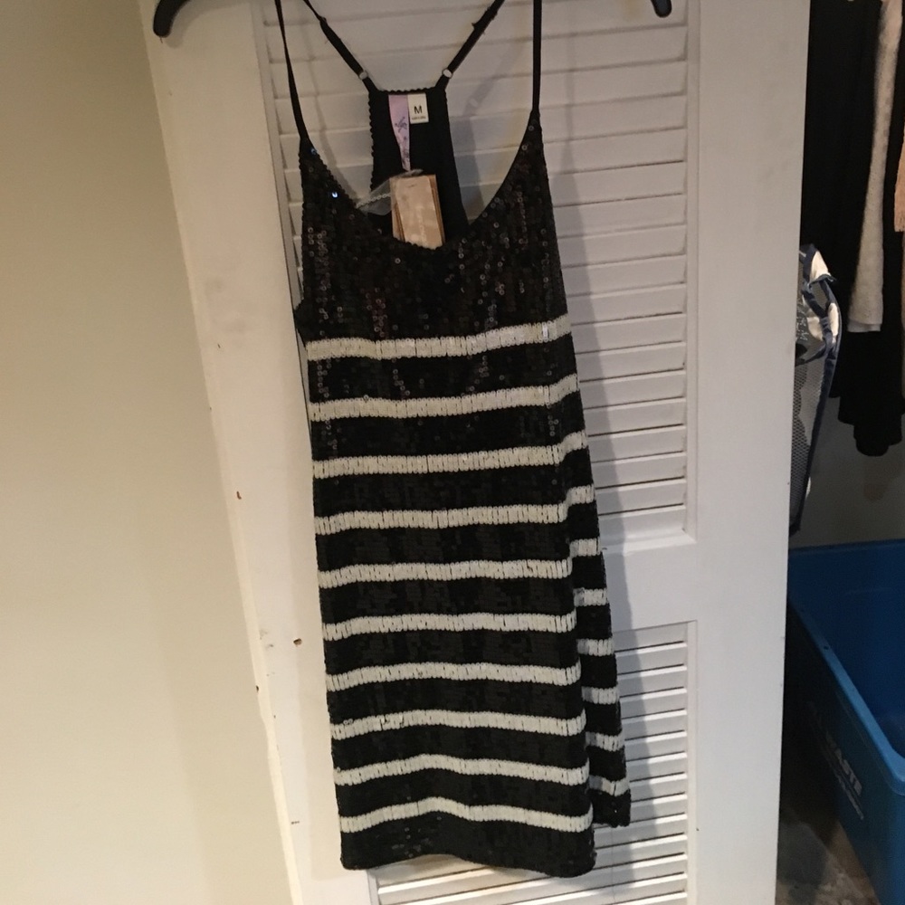 Sequin black and white stripes slip dress