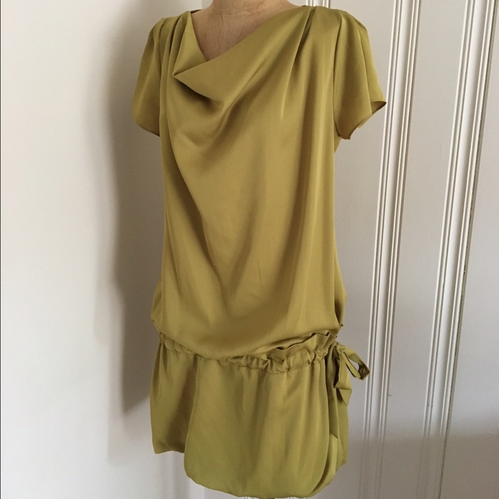 ❌SOLD❌ Chartreuse drop-waist boutique side tie dress M