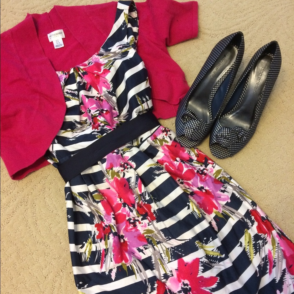 Navy/Pink Maternity Dress & Shrug
