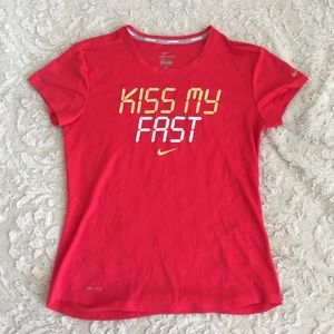 Nike red kiss my fast running shirt dri fit NWOT