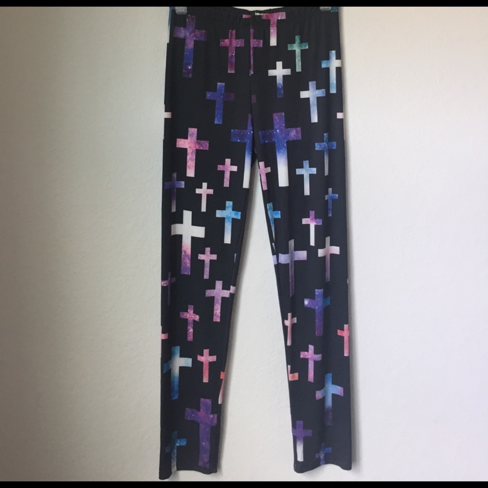 XL Rainbow brand galaxy cross leggings