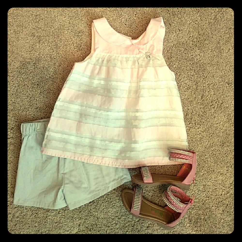 Pink and white girl short set