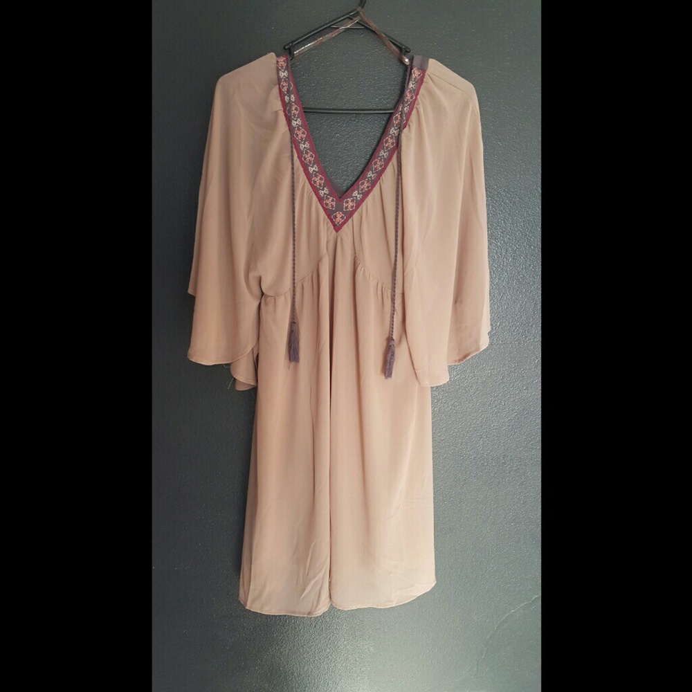 Sheer Embroidered V Neck Dress - Picture 1 of 3