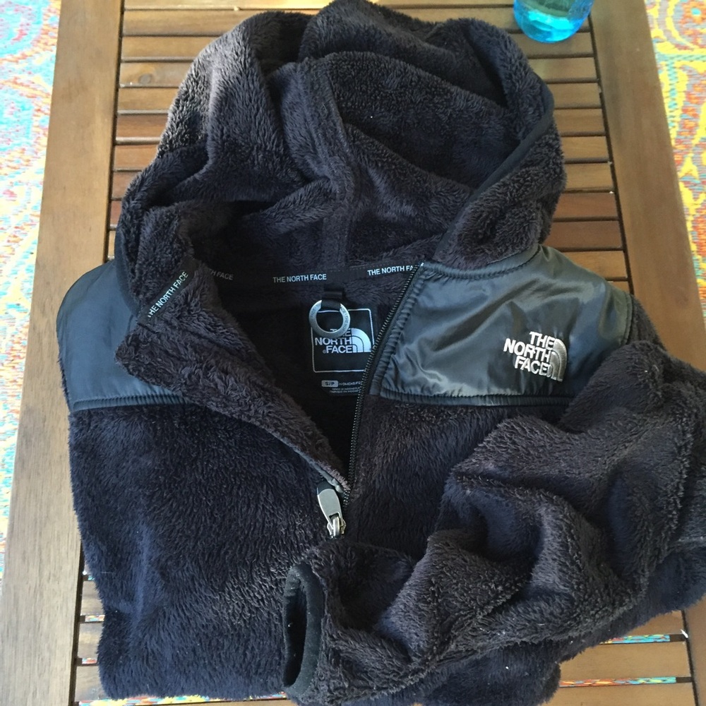 North Face Fuzzy Zip-Up in Black with Hood