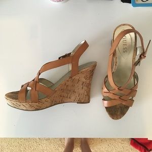 Guess Tan Strappy Wedges