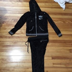 BCBG embellished velvet jump suit hoodie set