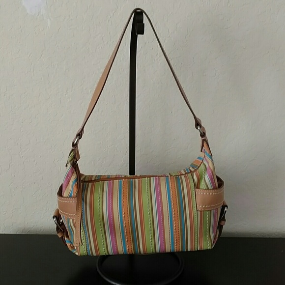 FOSSIL ZB2129 MULTI-COLOR STRIPES LEATHER HOBO BAG - Picture 1 of 8