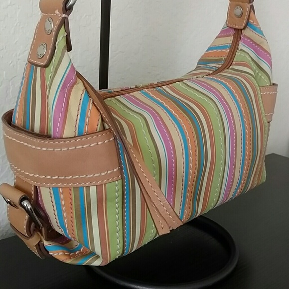 FOSSIL ZB2129 MULTI-COLOR STRIPES LEATHER HOBO BAG - Picture 2 of 8