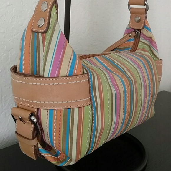 FOSSIL ZB2129 MULTI-COLOR STRIPES LEATHER HOBO BAG - Picture 3 of 8