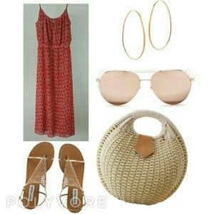 Banana republic coral and tan maxi dress