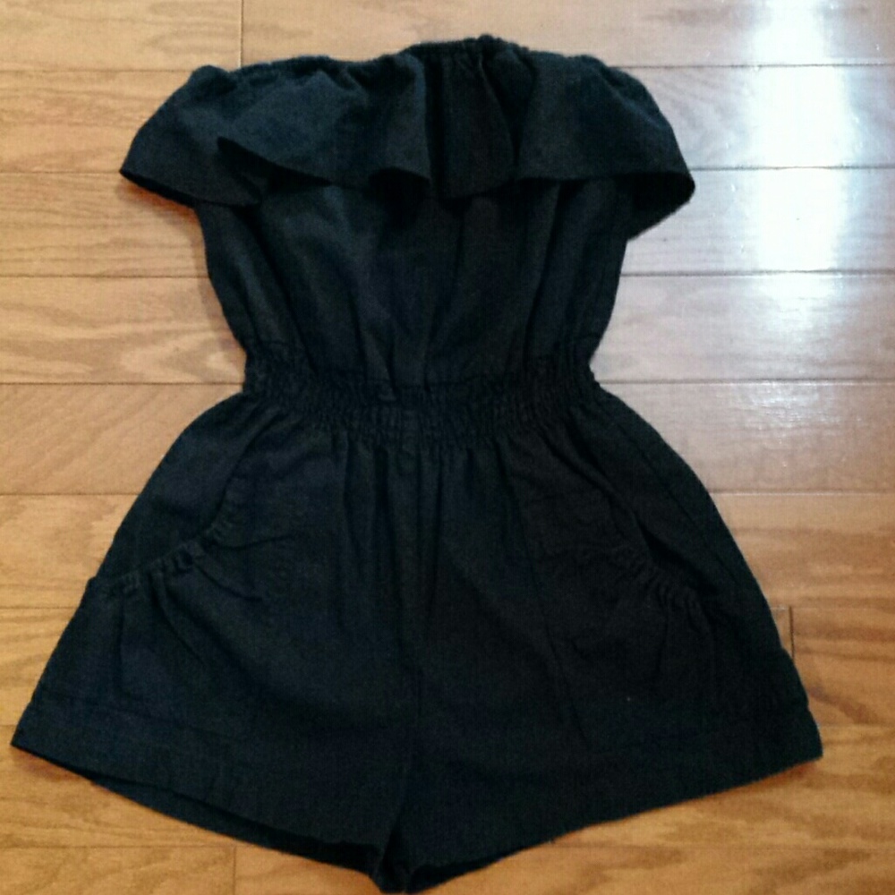 Black linen romper