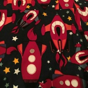 Lularoe Navy and Red Rocketship Leggings