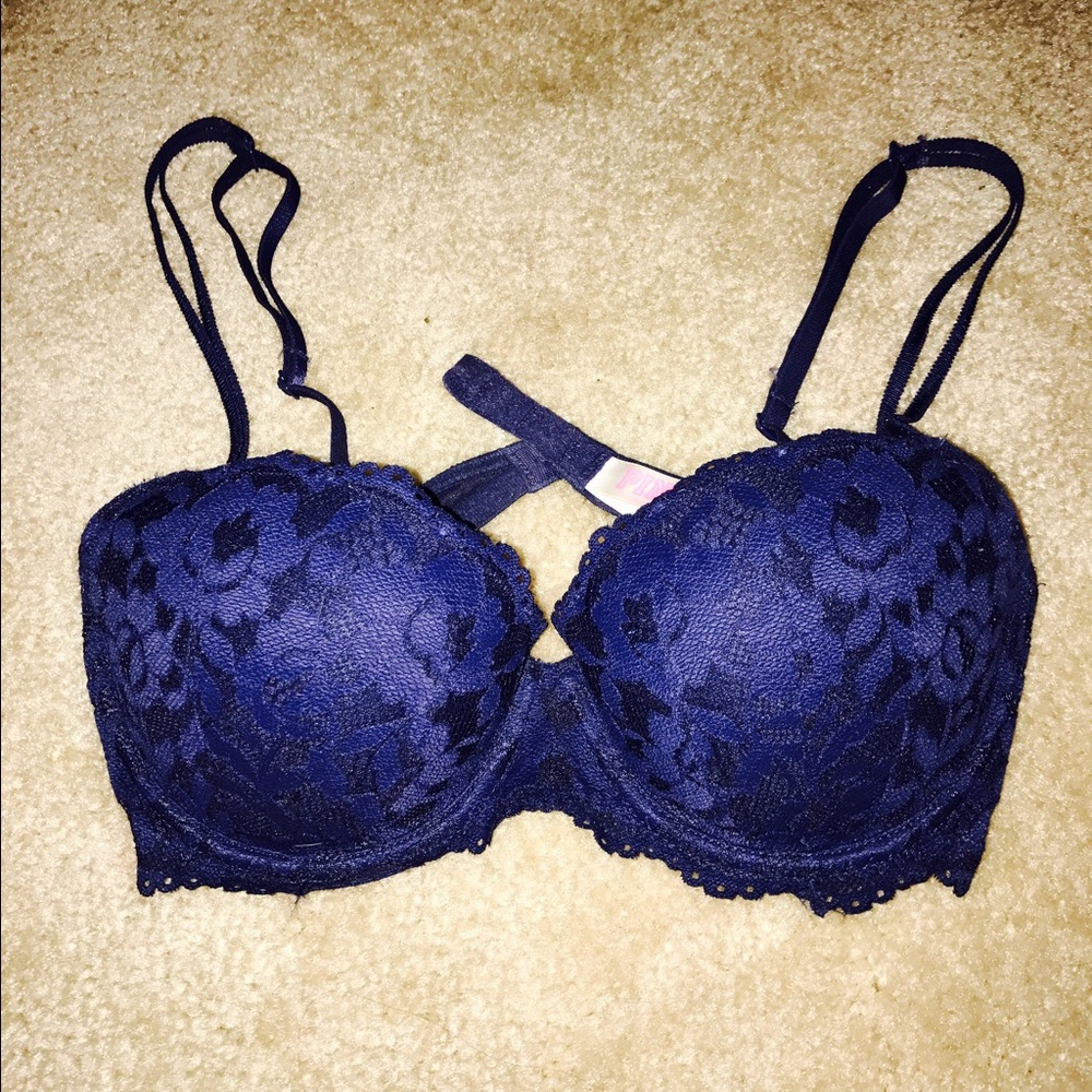 VS Navy lace push up convertible bra 32C