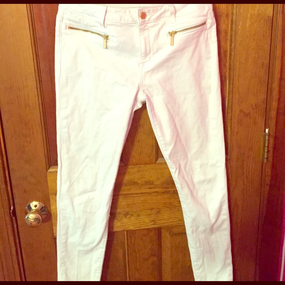 Michel Kors White Skinny Jeans with Gold Zippers