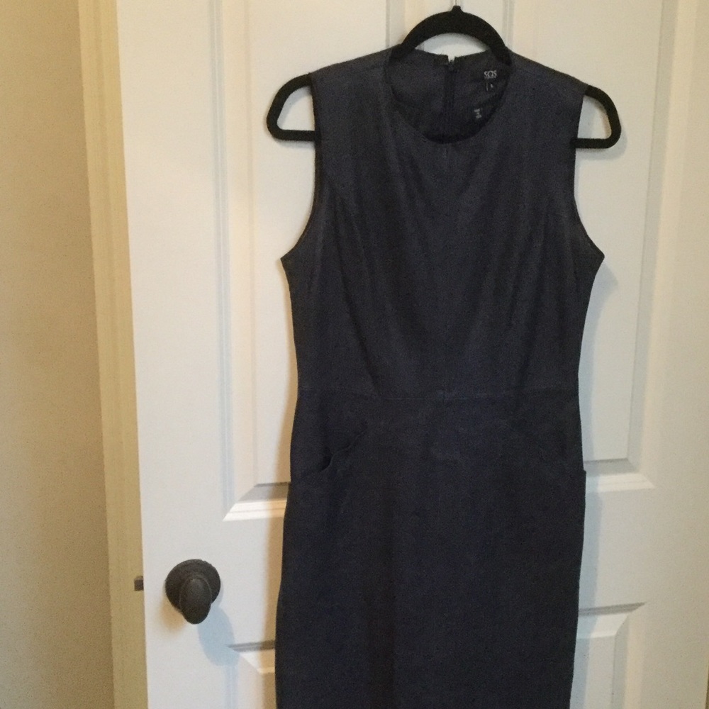 Great, navy blue leather dress .