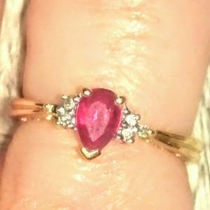 14kt gold genuine Bright Red Ruby &  Diamond ring