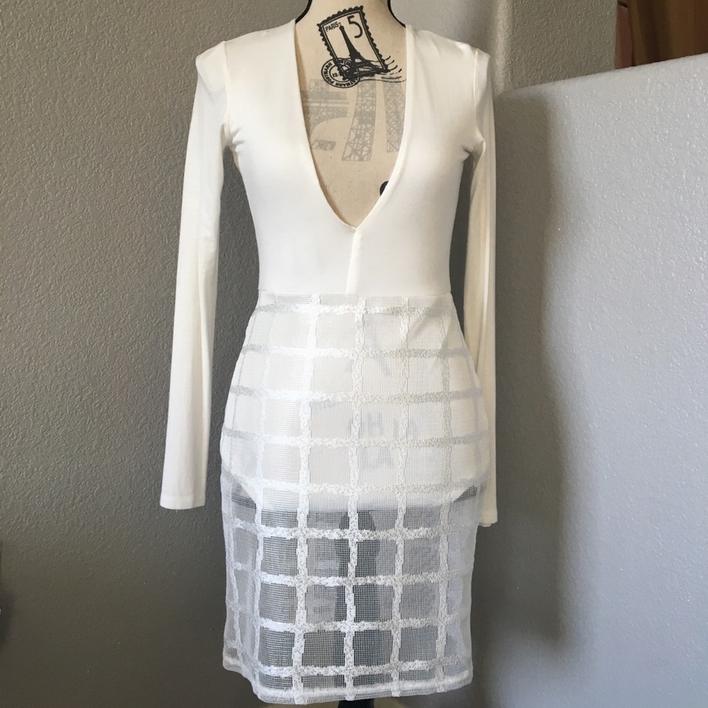 White deep cut dress size small