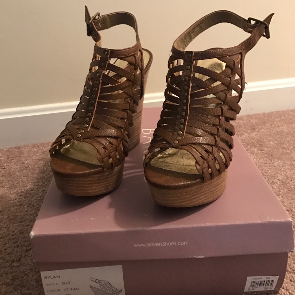 Brown leather wedges