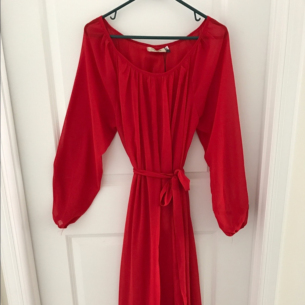 Red long sleeve flowy maxi dress