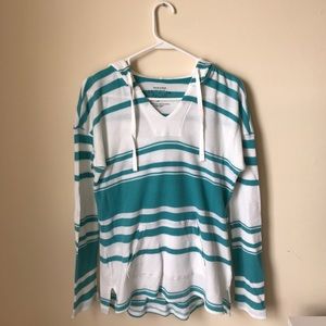 Turquoise and White Striped Hoodie
