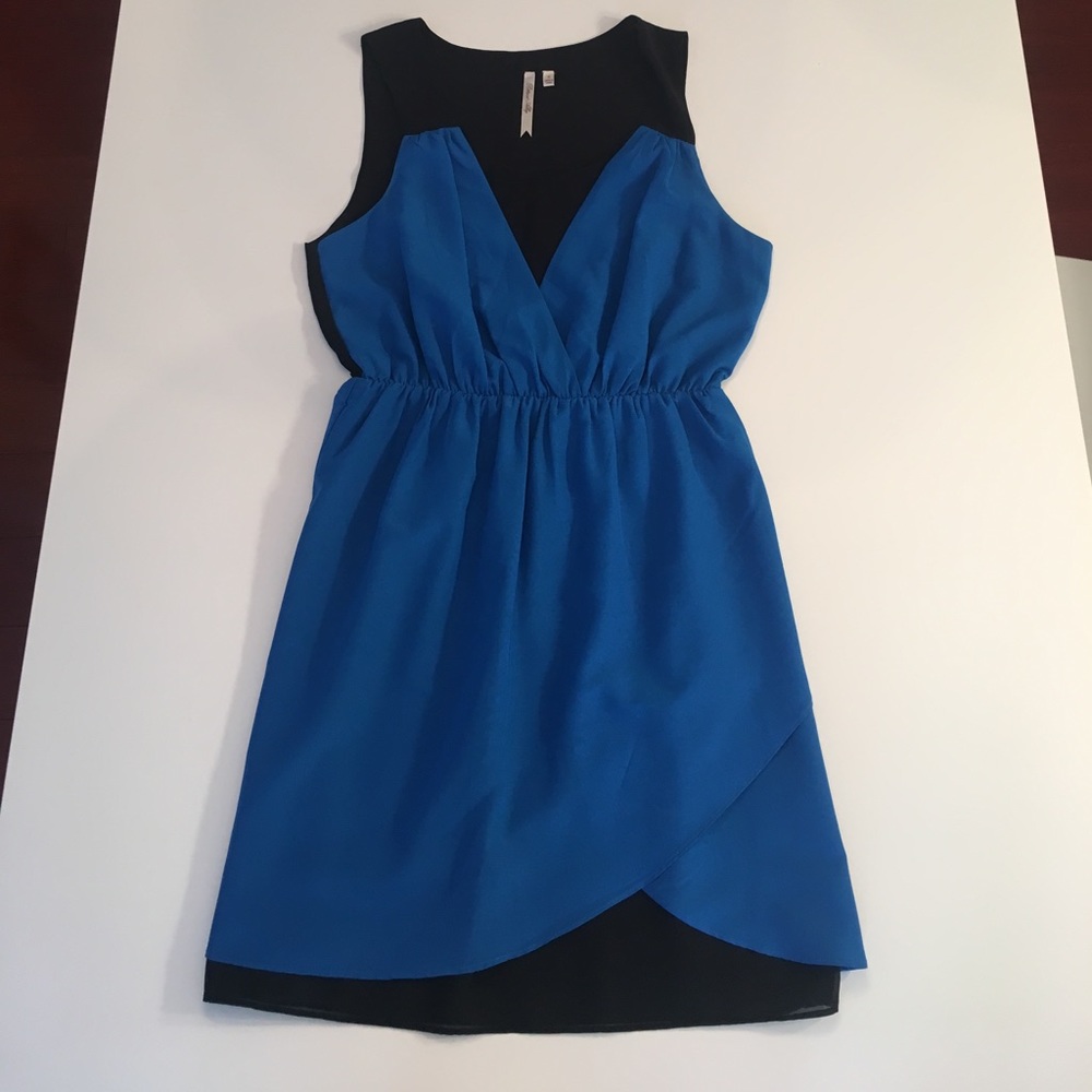 Petticoat Alley Blue and Black Dress w Sheer Panel