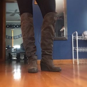 Knee high wedge boots