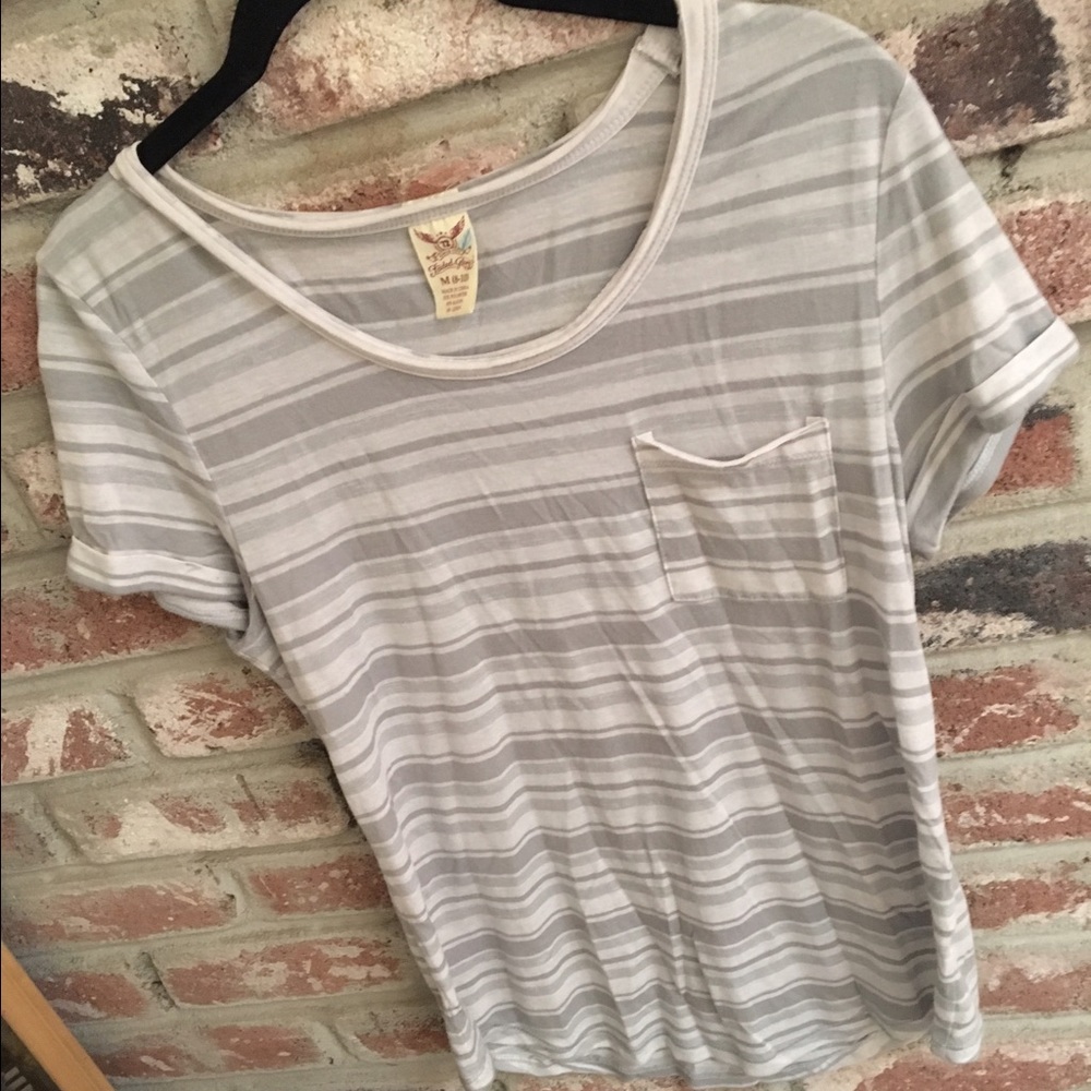 Stripe Scoop Tee with Front Pocket