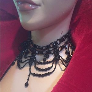 Black glass beaded gothic Chocker necklace goth Black glass beaded gothic Chocker necklace goth