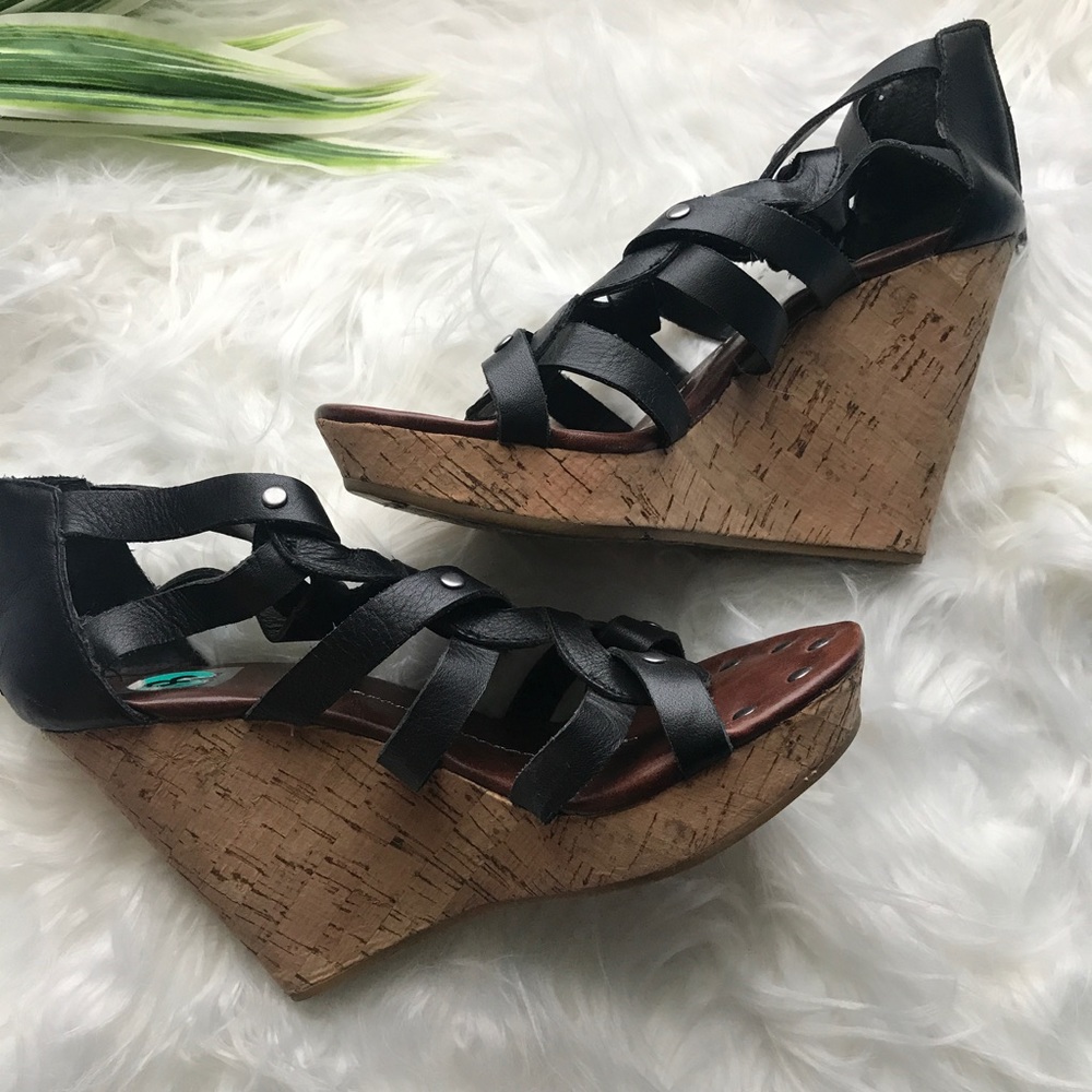 Dolce Vita black leather wedges cork heel sandals